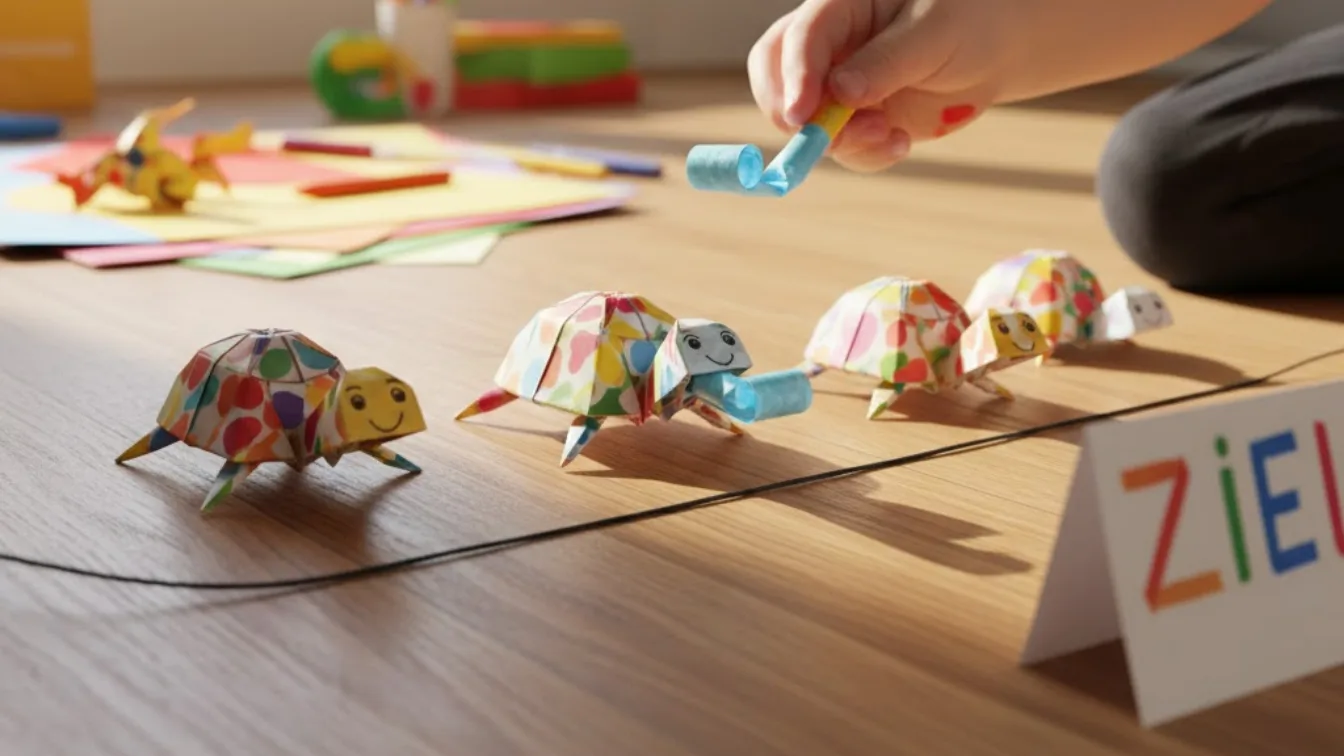 Papierschildkröten-Rennen: Geniale Bastelidee für Kinder ohne Schere und Klebstoff
